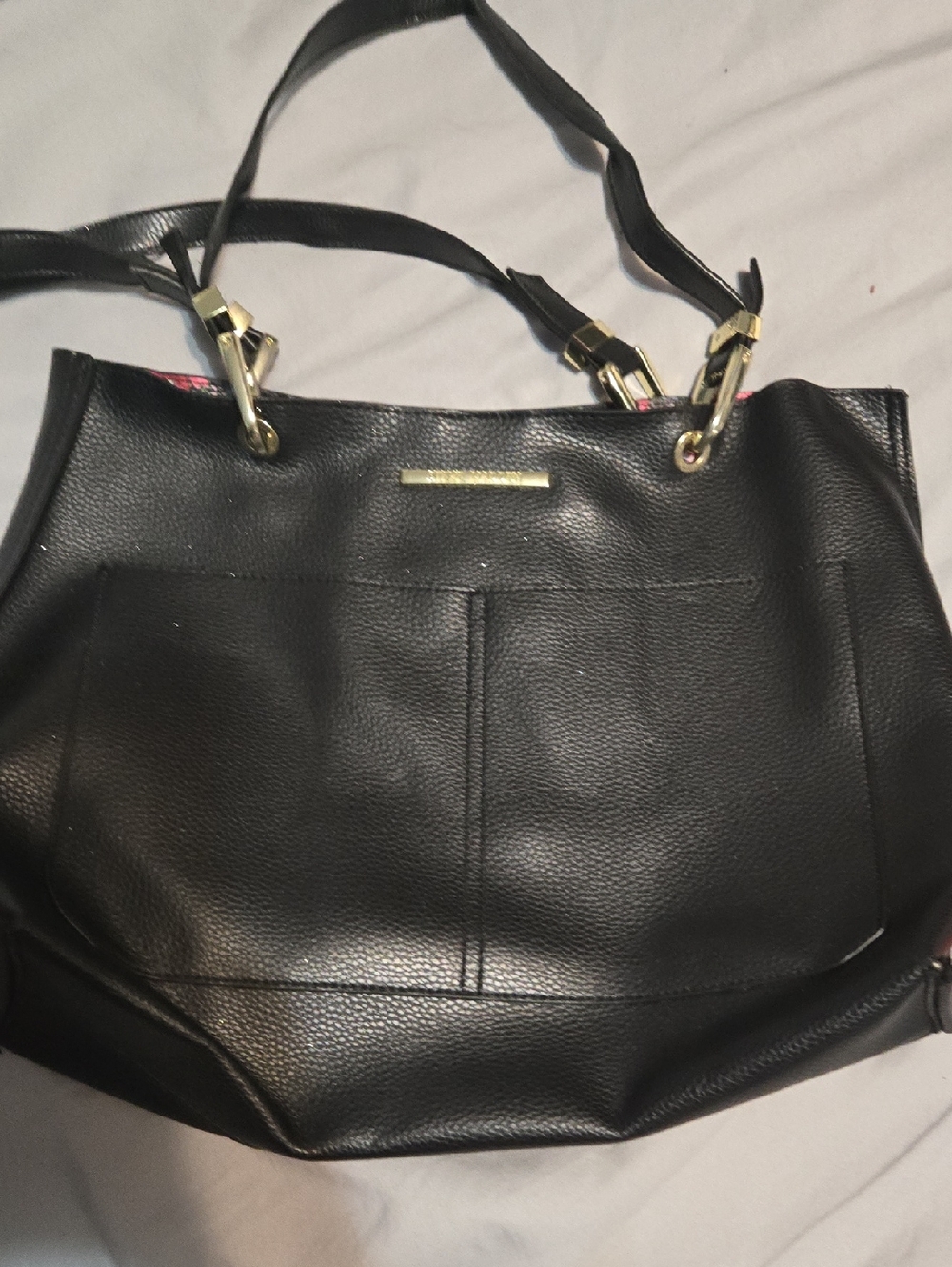 Steve Madden Classic Black Women's Tote Bag with Gold Hardware